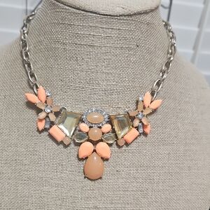 J. Crew Peach and Clear Crystal Bib Necklace